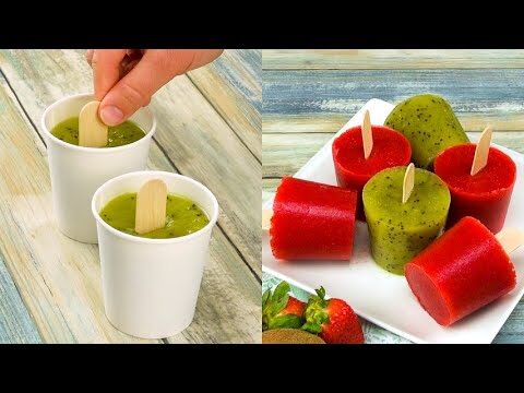 Innovative Eiskreationen mit Kiwi- und Erdbeerwirbeln